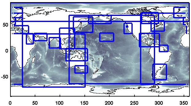 Global map with regional frames